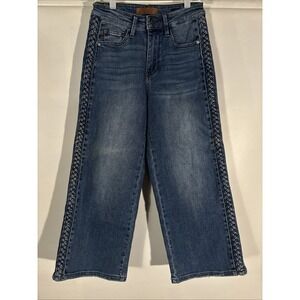 Judy Blue Jeans Wide Leg Side Braided Womens 1/25 Medium Wash High Rise Crop Vtg